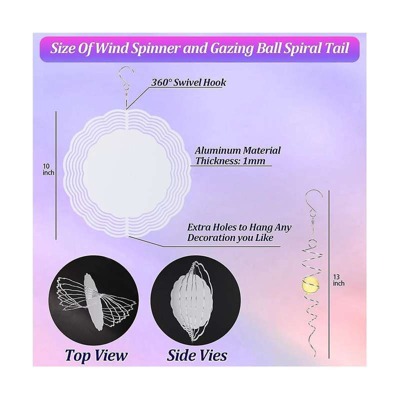 10 Inch Sublimation Wind Spinner Blanks with Ball Spiral Tail 3d Wind Spinner Diy for Suspension Tri