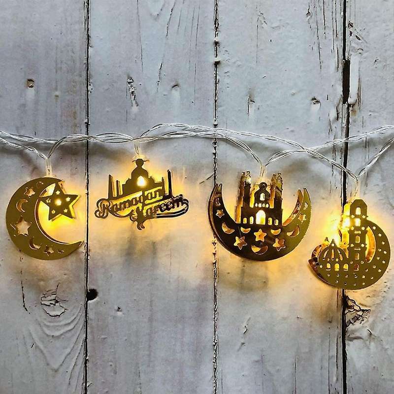 10 LED Gold Ramadan Decorations Eid Decor Star Moon Lantern Ramadan Lights Battery Operated, Ramada