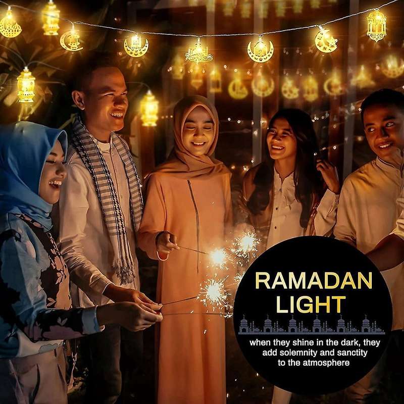 10 LED Gold Ramadan Decorations Eid Decor Star Moon Lantern Ramadan Lights Battery Operated, Ramada