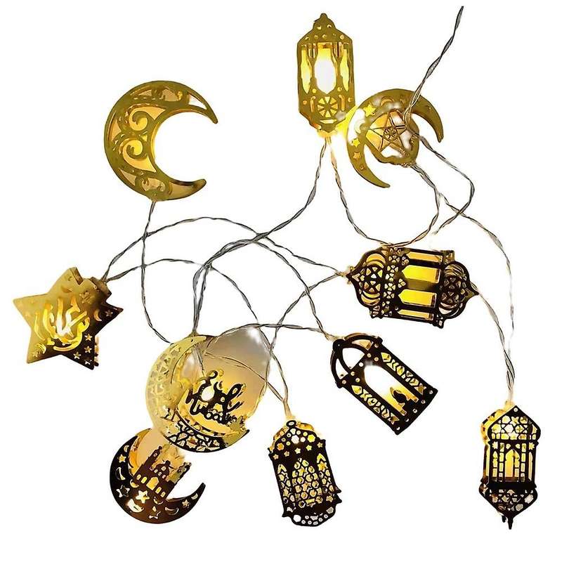 10 LED Gold Ramadan Decorations Eid Decor Star Moon Lantern Ramadan Lights Battery Operated, Ramada