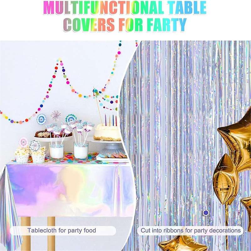 10 Pack Colorful Laser Tablecloth, Holographic Table Cloth, 54 X 108 Inch Rectangle Disco Table Clot