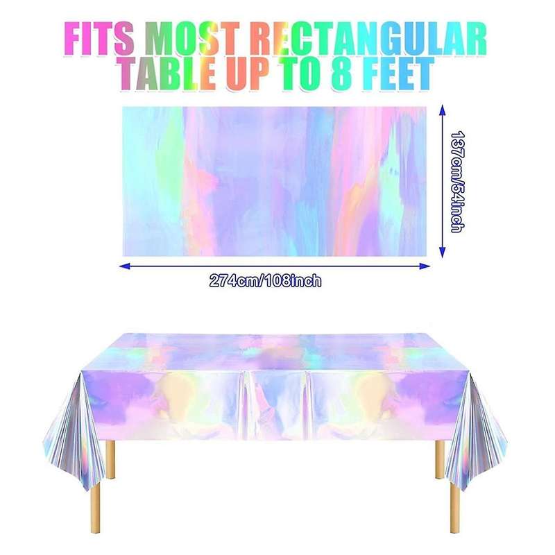 10 Pack Colorful Laser Tablecloth, Holographic Table Cloth, 54 X 108 Inch Rectangle Disco Table Clot