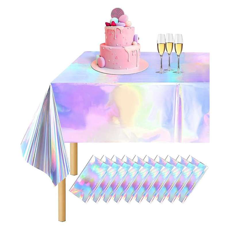 10 Pack Colorful Laser Tablecloth, Holographic Table Cloth, 54 X 108 Inch Rectangle Disco Table Clot