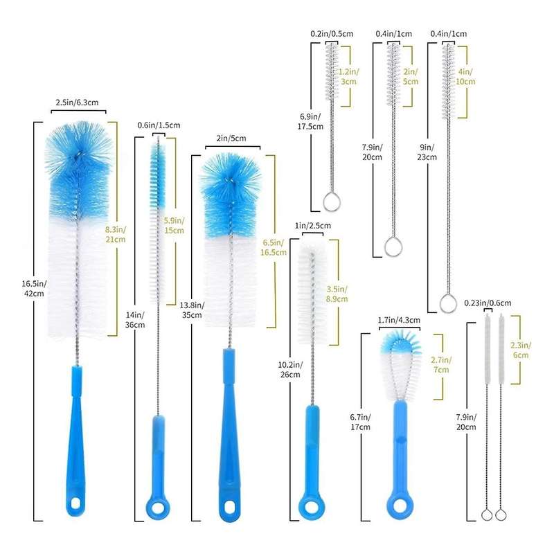 10 Pack Bottle Cleaning Brush Set, Long Handle Stainless Steel Bottle Cleaner Brush, Deep Cleaning H