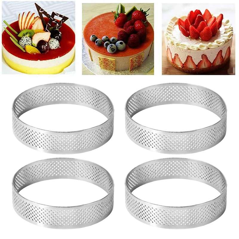 10 Pack Stainless Steel Tart Ring,heat-resistant Perforated Cake Ring,tower Pie Cake Baking Mould M