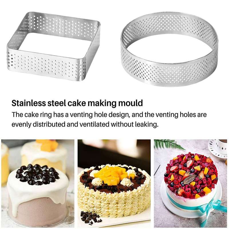 10 Pack Stainless Steel Tart Ring,heat-resistant Perforated Cake Ring,tower Pie Cake Baking Mould M