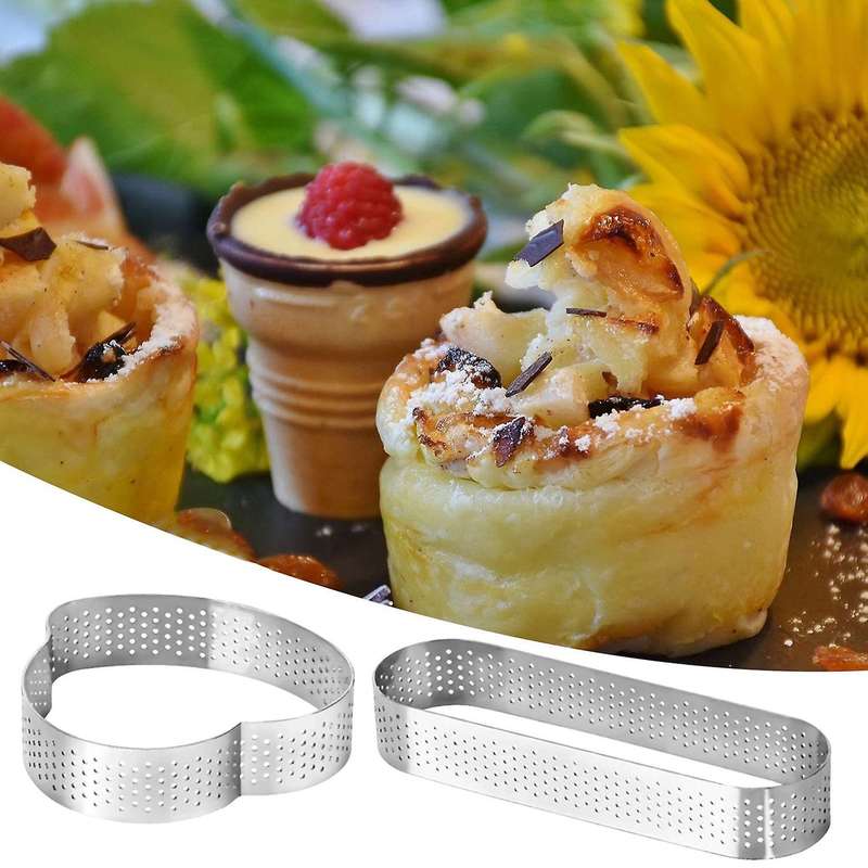 10 Pack Stainless Steel Tart Ring,heat-resistant Perforated Cake Ring,tower Pie Cake Baking Mould M