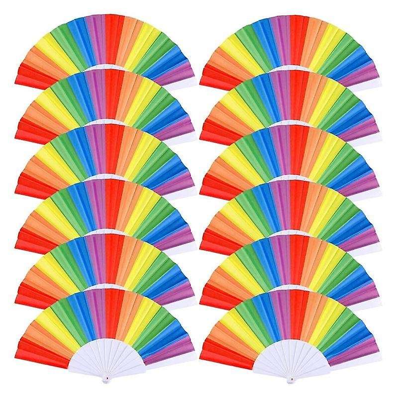 10 Pack Rainbow Folding Fans , Hand Held Fan Gay Lgbt Fans for Parties Festival Events Dance Suppli