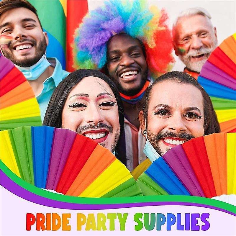 10 Pack Rainbow Folding Fans , Hand Held Fan Gay Lgbt Fans for Parties Festival Events Dance Suppli