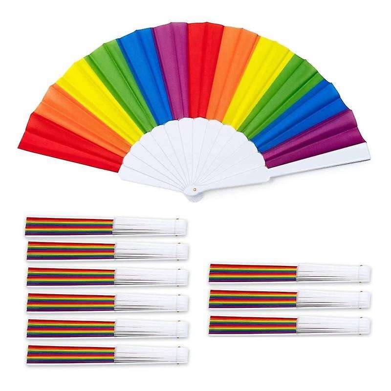 10 Pack Rainbow Folding Fans , Hand Held Fan Gay Lgbt Fans for Parties Festival Events Dance Suppli