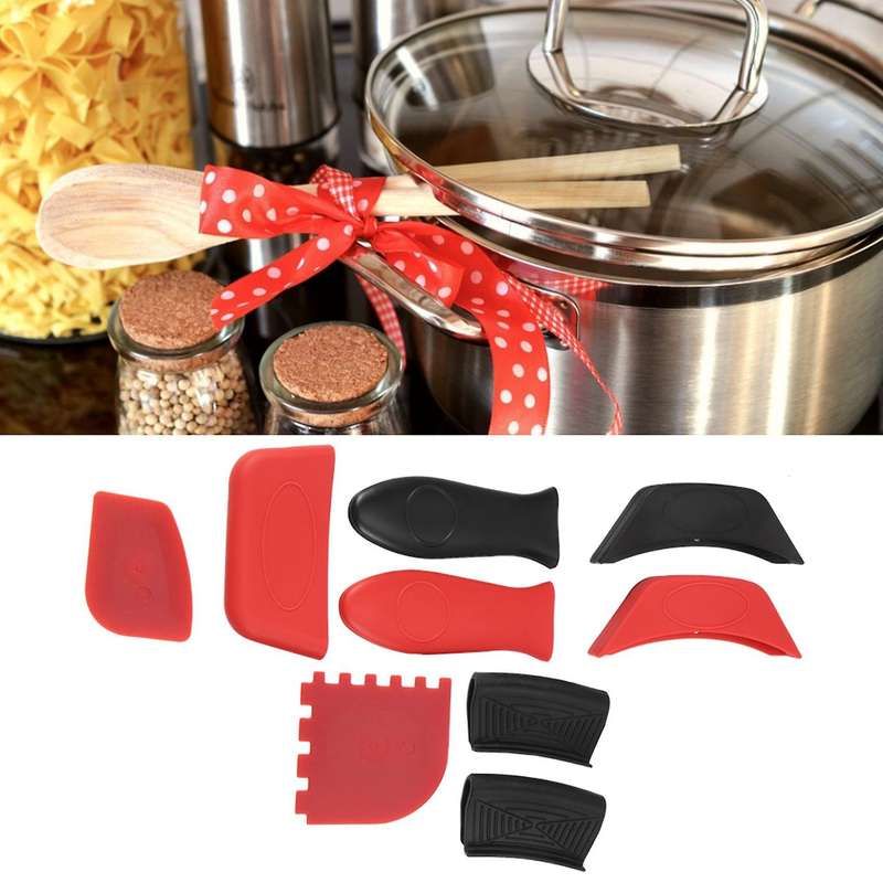 10 Pack Pot Holders Cover, Silicone Hot Handle Holders, Scraper & Non-slip Rubber Heat Resistant Ho