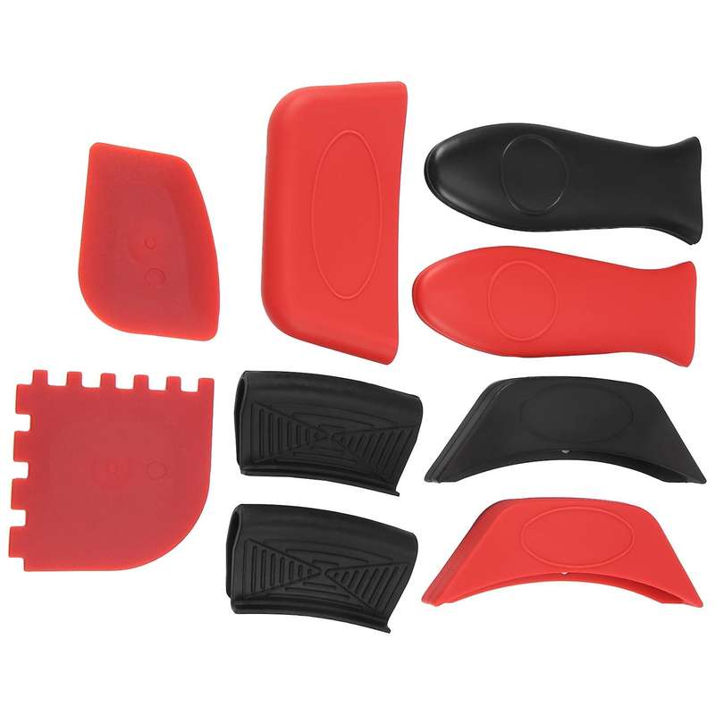 10 Pack Pot Holders Cover, Silicone Hot Handle Holders, Scraper & Non-slip Rubber Heat Resistant Ho