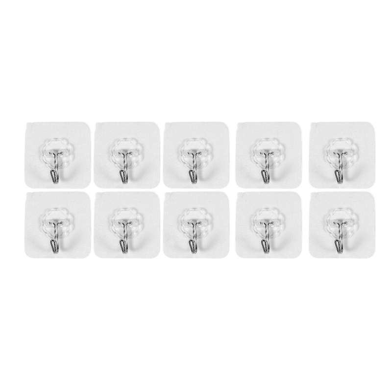 10 Packs Reusable Adhesive Hooks,Transparent Heavy Duty Wall Hooks with No Scratch, Waterproof and