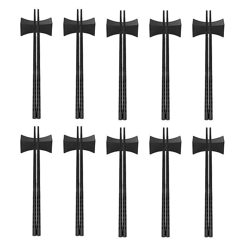 10 Pairs Black Fiberglass Chopsticks and 10 Pcs Black Chopstick Rest, Chopstick Reusable Chopsticks