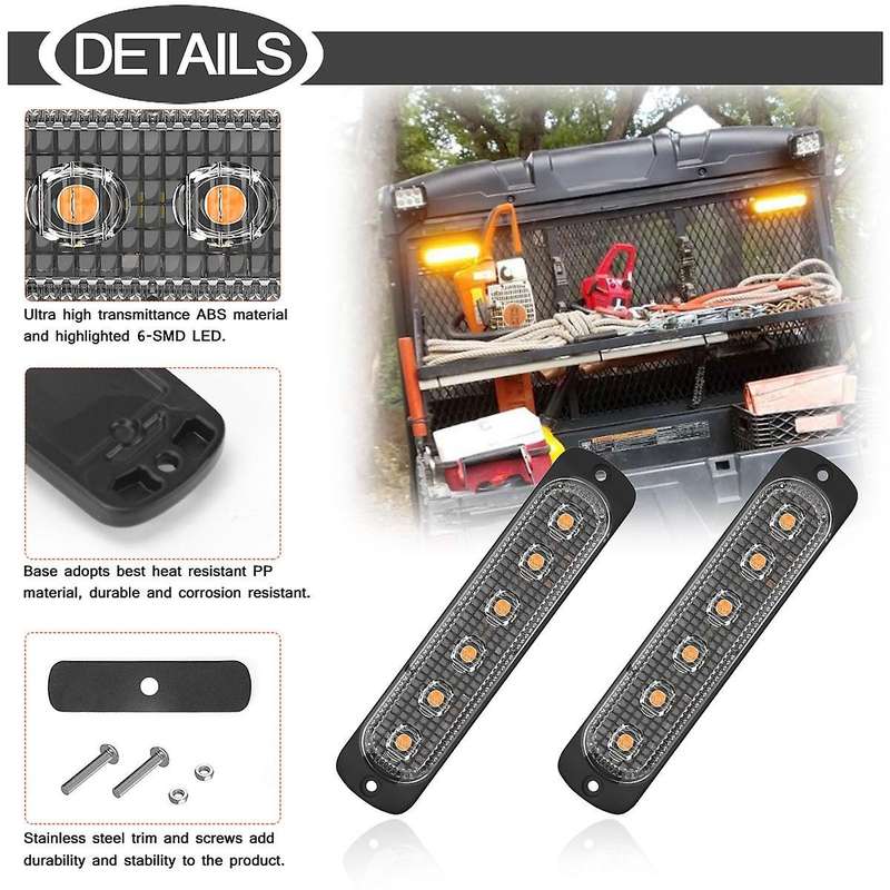10 Pcs 6 LED 18W Universal Truck Side Lights Amber Emergency Car Side Marker Grille Flash LED Warnin