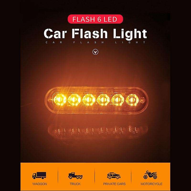 10 Pcs 6 LED 18W Universal Truck Side Lights Amber Emergency Car Side Marker Grille Flash LED Warnin