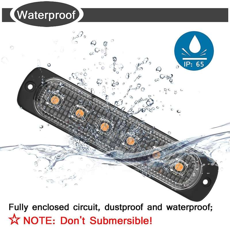 10 Pcs 6 LED 18W Universal Truck Side Lights Amber Emergency Car Side Marker Grille Flash LED Warnin