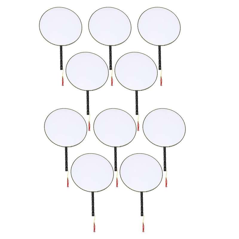 10 Pcs 21cm Blank Fan Children's Diy Painting Fan Silk Cloth Fan Plastic Hand Handle Round Fan
