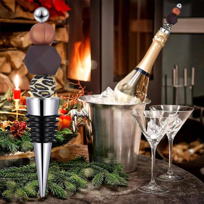 10 Pcs Beadable Wine Stoppers for Wine Bottles Bulk, 30 Pcs 15mm Silicone Beads Bulk for Diy Wedding