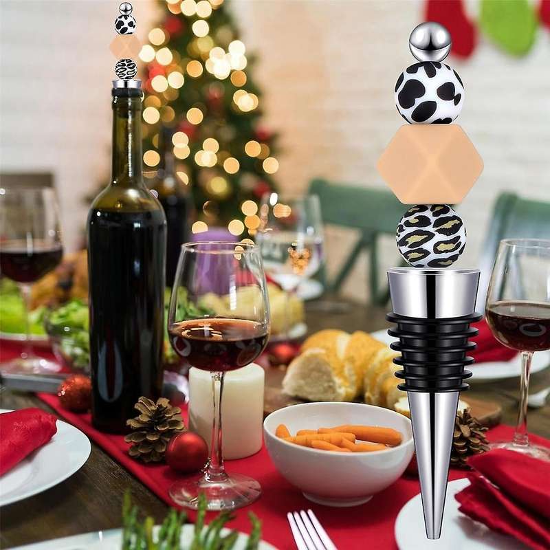 10 Pcs Beadable Wine Stoppers for Wine Bottles Bulk, 30 Pcs 15mm Silicone Beads Bulk for Diy Wedding