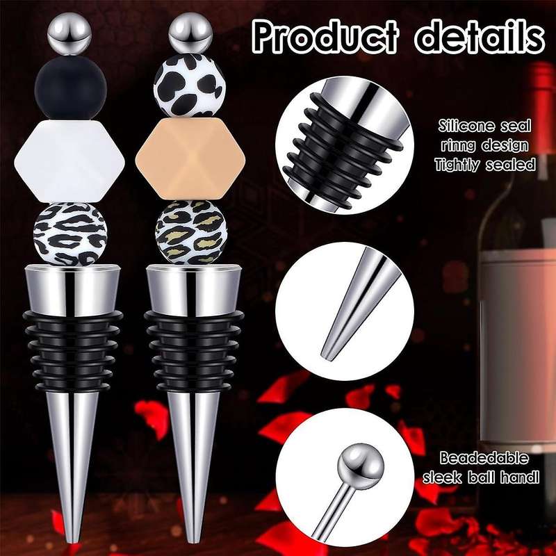 10 Pcs Beadable Wine Stoppers for Wine Bottles Bulk, 30 Pcs 15mm Silicone Beads Bulk for Diy Wedding