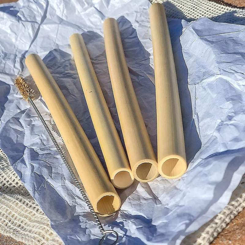 10 Pcs Bamboo Straw Reusable Straw Natural Organic Coffee Milk Tea Juice Straw with Cloth Bag and Cl