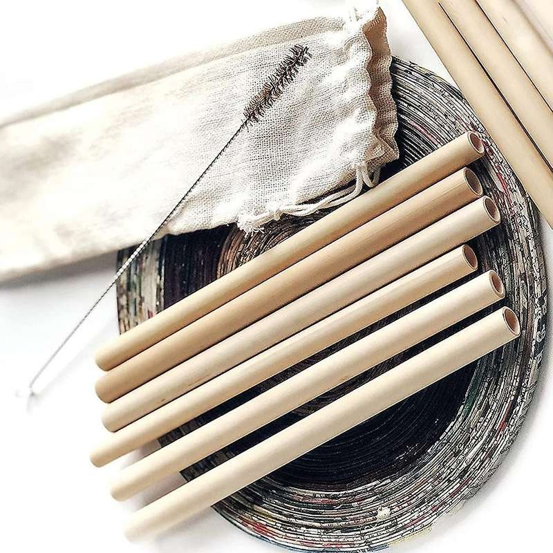 10 Pcs Bamboo Straw Reusable Straw Natural Organic Coffee Milk Tea Juice Straw with Cloth Bag and Cl