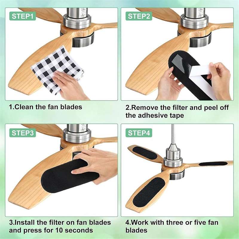 10 Pcs Ceiling Fan Blade Filters-Activated Coconut Carbon, Easy-Stick Ceiling Fan Blade Filters, Air