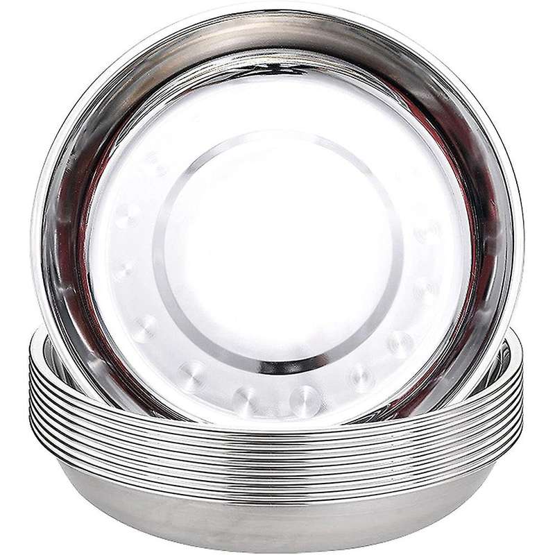 10 Pcs Stainless Steel Round Plates,9 Inch Dinner Plate Camping Plates Dishes for Home, Canteen, Out