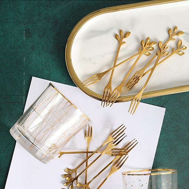 10 Pcs Stainless Steel Leaf Cake Fruit Forks Set Tasting Dessert Forks Kitchen Accessory Wedding Pa