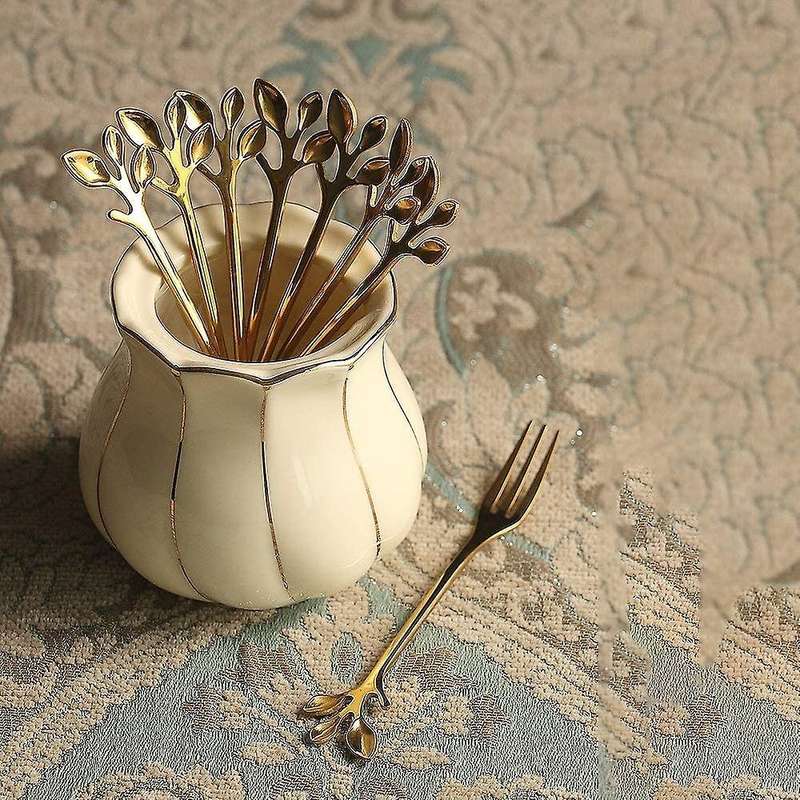 10 Pcs Stainless Steel Leaf Cake Fruit Forks Set Tasting Dessert Forks Kitchen Accessory Wedding Pa