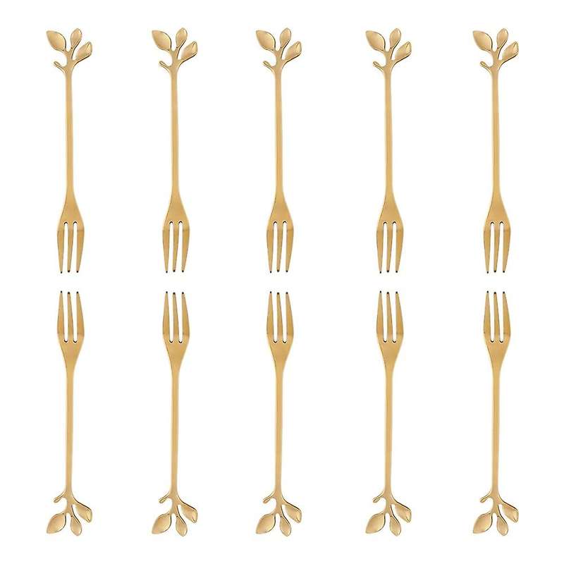 10 Pcs Stainless Steel Leaf Cake Fruit Forks Set Tasting Dessert Forks Kitchen Accessory Wedding Pa