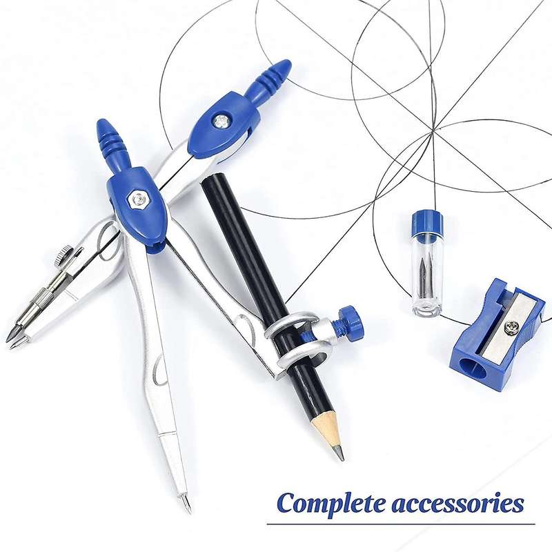 10 Piece Geometry Kit Sets Student Supplies for Drafting and with Shatterproof Storage Box