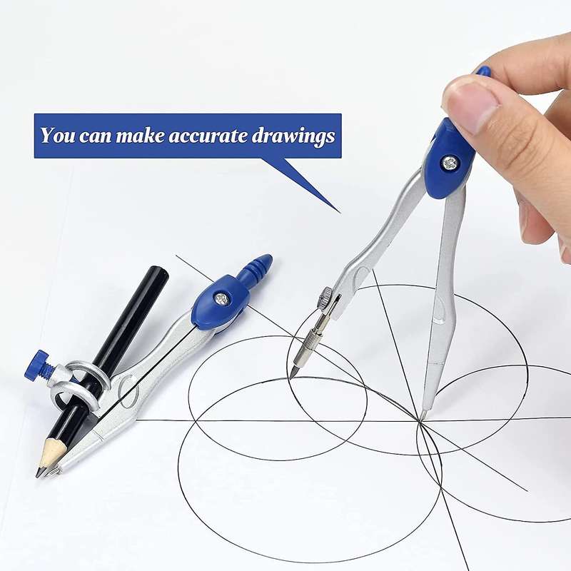 10 Piece Geometry Kit Sets Student Supplies for Drafting and with Shatterproof Storage Box
