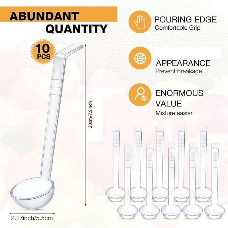 10 Pieces 7.8inch 1oz Clear Small Ladle Mini Ladle for Sauce Long Handle Plastic Punch Bowl Ladle Se