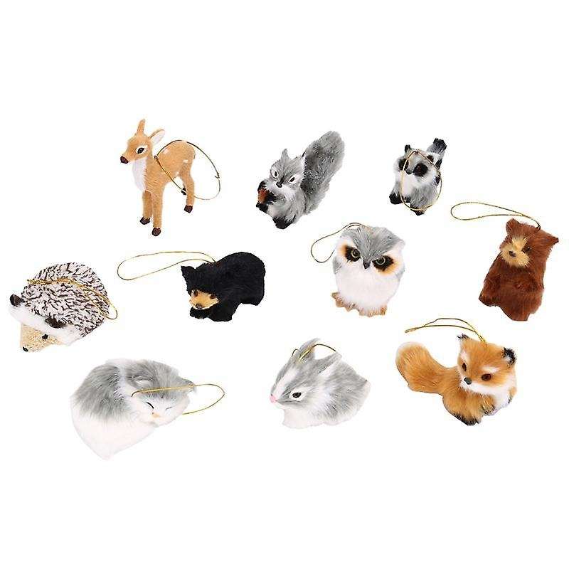 10 Pieces of Stuffed Animal Decoration Woodland Animal Ornaments Hanging Fur Christmas Ornament Deco