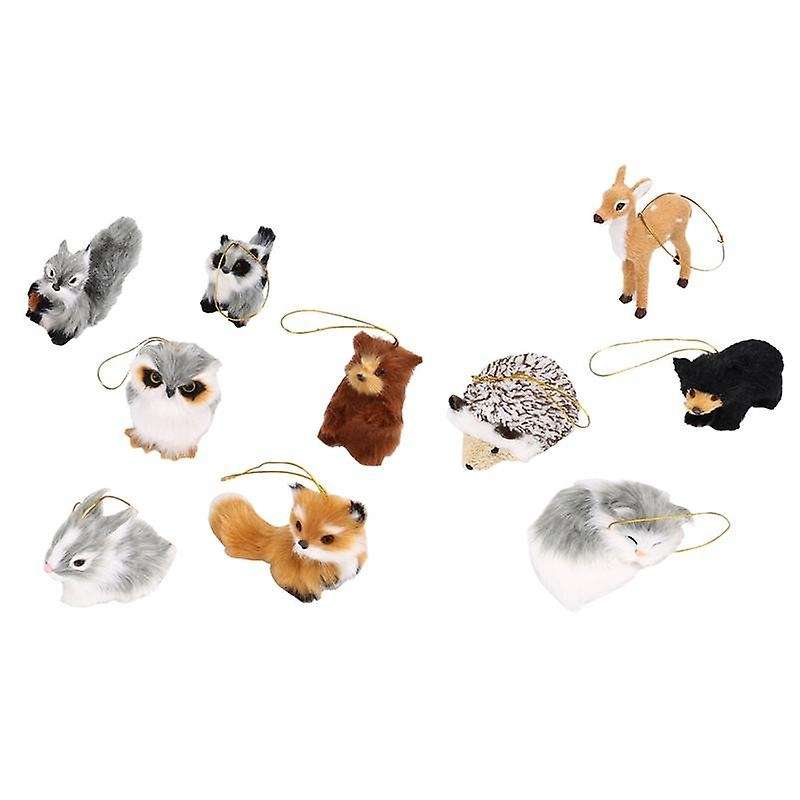 10 Pieces of Stuffed Animal Decoration Woodland Animal Ornaments Hanging Fur Christmas Ornament Deco
