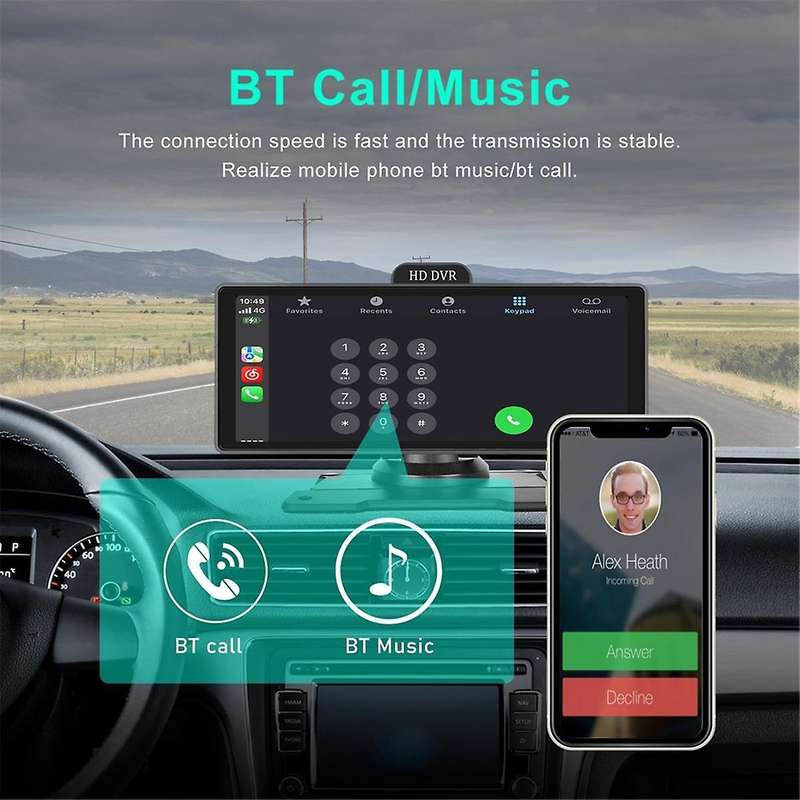 10.26In 4K DVR Car Monitor Carplay Android Auto Dashboard ADAS Dash Cam Dual Cameras GPS Navigation