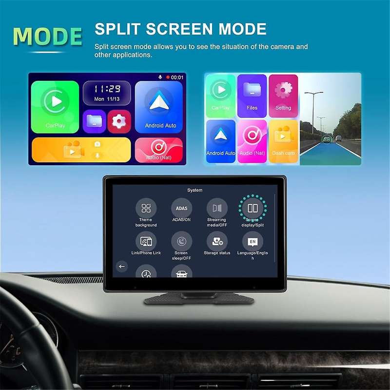 10.1Inch Touch Screen Wireless Carplay & Android Auto Portable Car Multimedia Player 4K DVR Dash Cam
