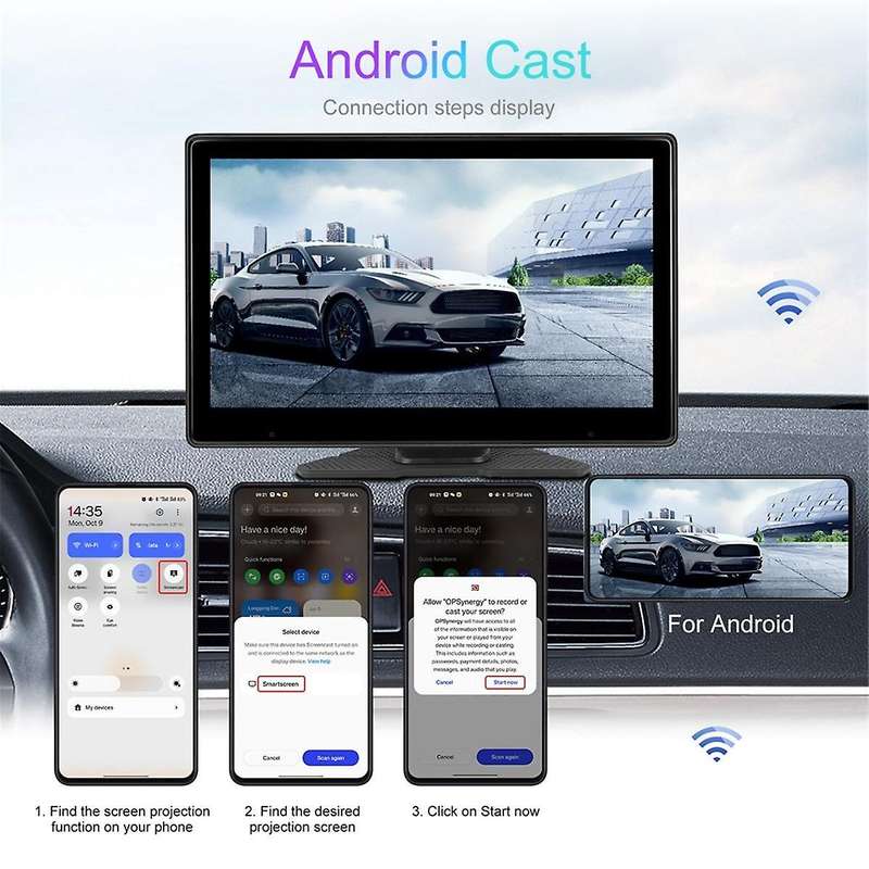 10.1Inch Touch Screen Wireless Carplay & Android Auto Portable Car Multimedia Player 4K DVR Dash Cam