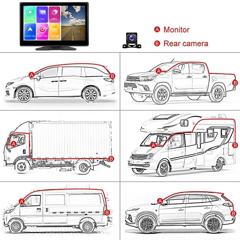 10.1Inch Touch Screen Wireless Carplay & Android Auto Portable Car Multimedia Player 4K DVR Dash Cam