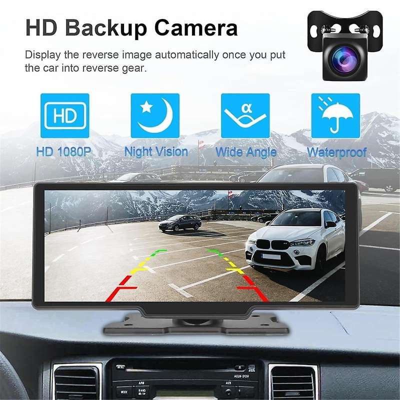10.26Inch Wireless Carplay & Android Auto Stereo with AHD Backup Camera, Portable Car Radio Bluetoot
