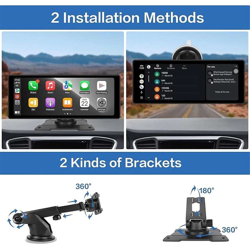 10.26Inch Wireless Carplay & Android Auto Stereo with AHD Backup Camera, Portable Car Radio Bluetoot