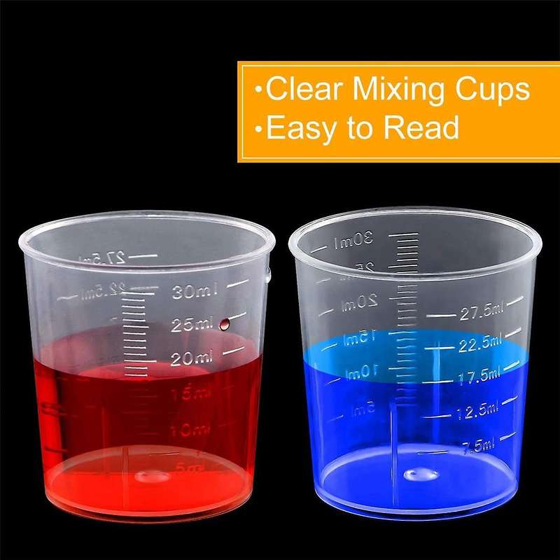 100 Pack 30ml/2oz Plastic Graduated Cups Transparent Scale Cups Clear Epoxy Mixing Cups with 100 Pc