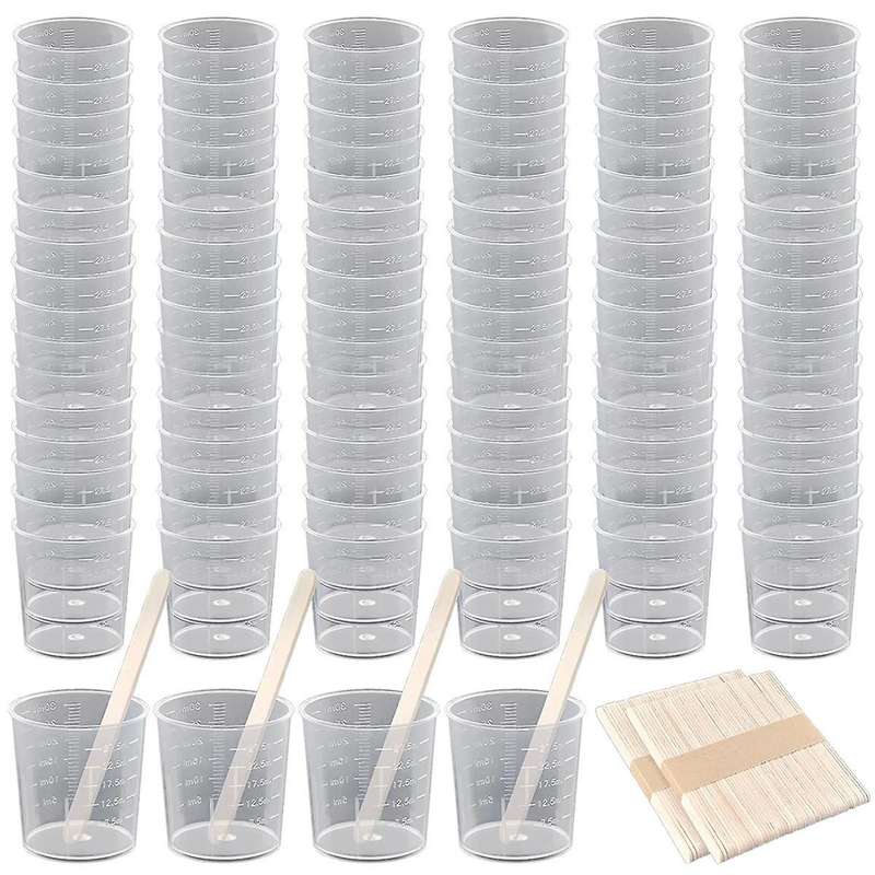 100 Pack 30ml/2oz Plastic Graduated Cups Transparent Scale Cups Clear Epoxy Mixing Cups with 100 Pc