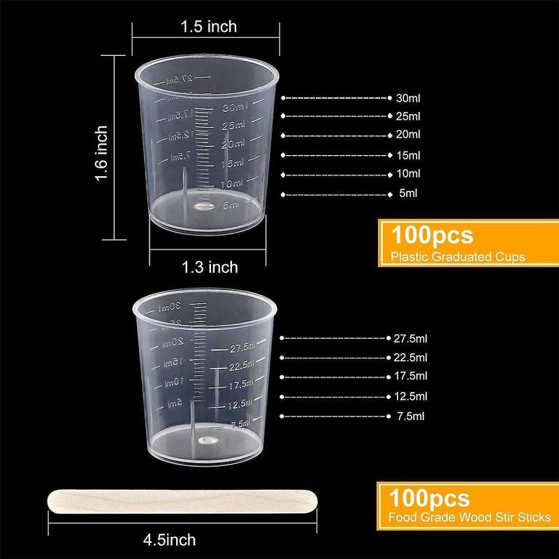 100 Pack 30ml/2oz Plastic Graduated Cups Transparent Scale Cups Clear Epoxy Mixing Cups with 100 Pc