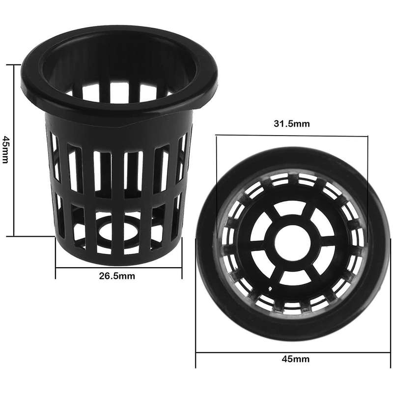 100 Pack 1.77 Inch Net Cups Slotted Mesh Wide Lip Filter Plant Net Pot Bucket Basket for Hydroponics