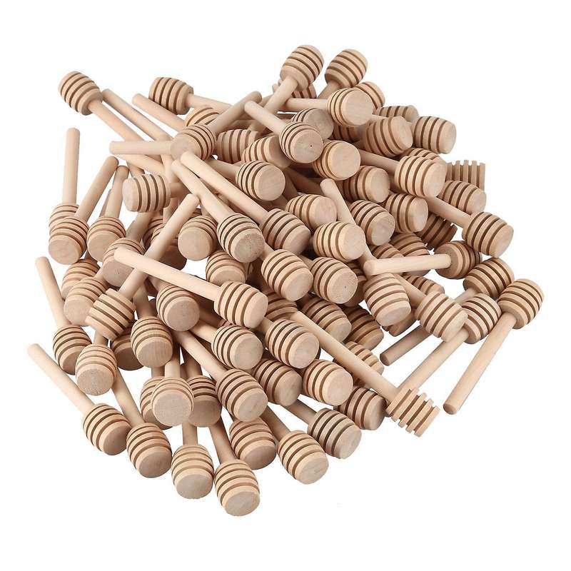 100 Pack Of Mini 3 Inch Wood Honey Dipper Sticks, Individually Wrapped, Server for Honey Jar Dispens