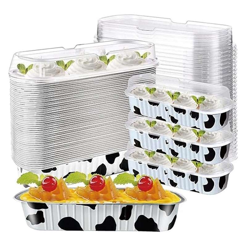 100 Pack Mini Cake Pans with Lids Mini Loaf Baking Pans Aluminum Foil Long Baking Cups Mini Loaf Pan