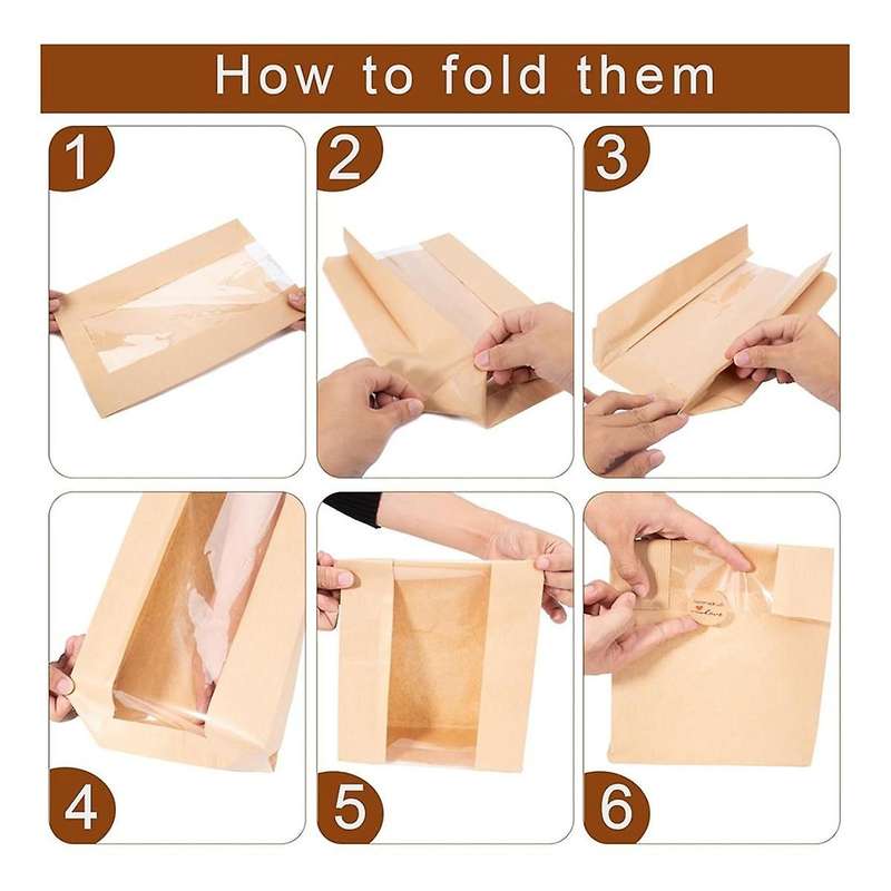 100 Packs Paper Bread Storage Bags with Clear Window Bread Bags with Seal Stickers for Cookies, Cand